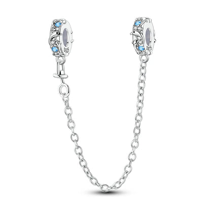 925 Sterling Silver Heart, Infinity & Triple Jewel Safety Chain Charm | Fits Pandora & Most Bracelets
