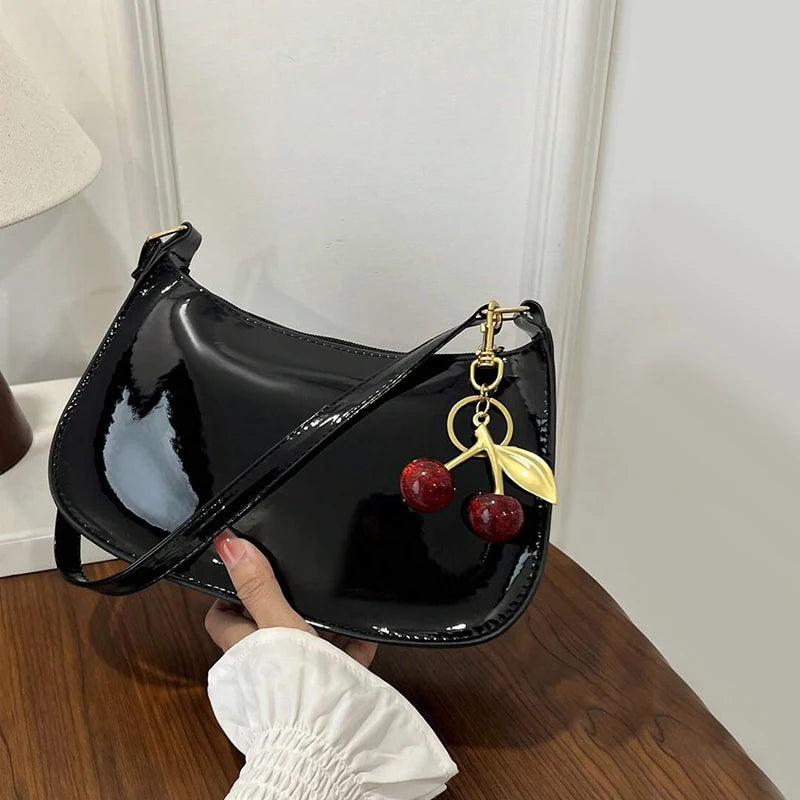 Vintage Retro Shoulder Bag - Designer PU Leather Crossbody with Cherry Charm