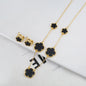 Plant Five Leaf Flower Double sided Plum Blossom Jewelry Set Necklace Earrings New Design Natural Stone Women High Quality Clove