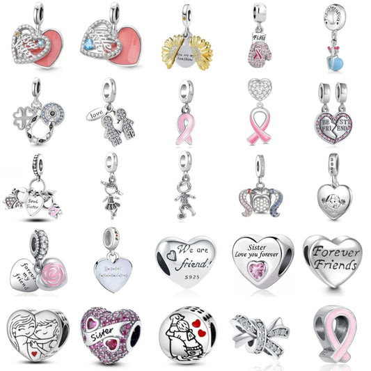 925 Sterling Silver Sunflower Best Friend Charm Bead - Bracelet Accessory