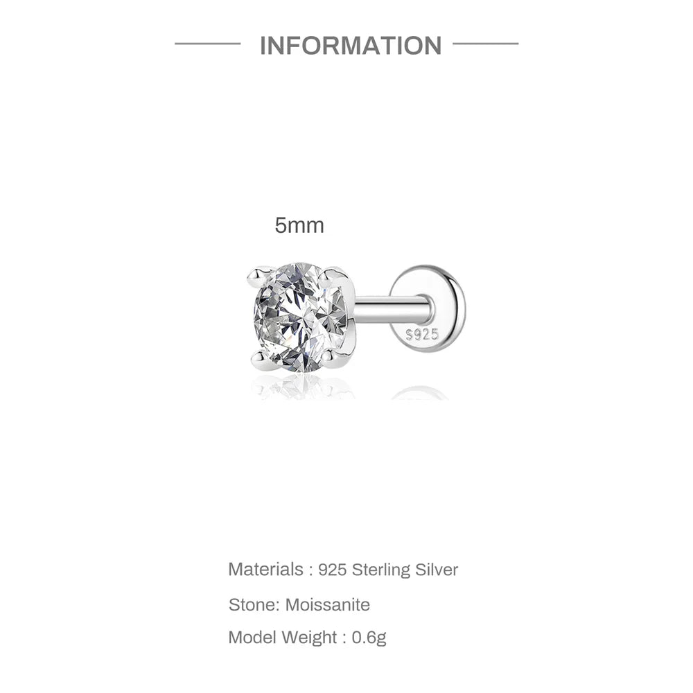 Moissanite Stud Earrings - 925 Sterling Silver, 0.03-1.2ct, D Color, GDTC Certified