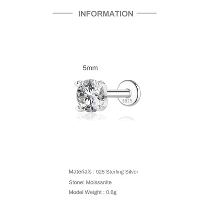 Moissanite Stud Earrings - 925 Sterling Silver, 0.03-1.2ct, D Color, GDTC Certified
