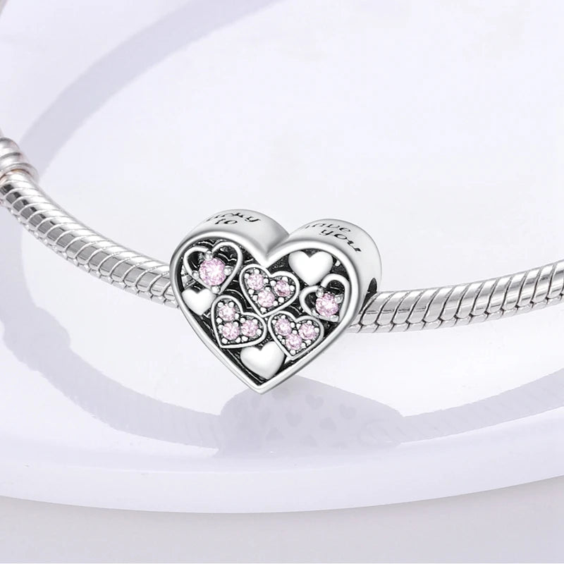 925 Sterling Silver Tree of Life, Peach Heart & Sweet Love Charm Bead | Fits Bracelets & Necklaces