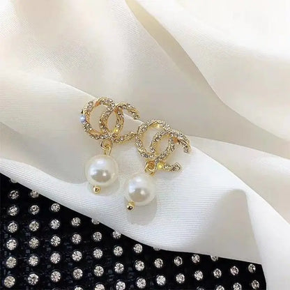 New Korean Fashion Vintage Imitation Pearl Zircon Stud Earrings Elegant Shiny Crystal Drop Earring Party Jewelry Gift for Women