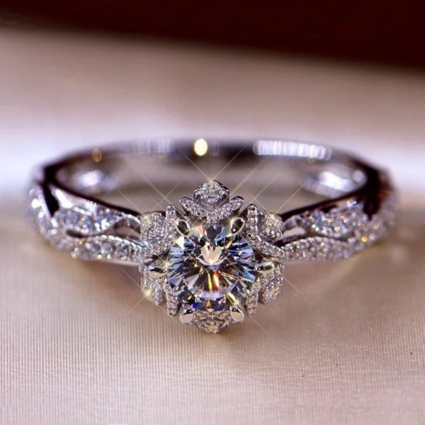 Exquisite Zircon Engagement Ring for Women | Silver Tone Bridal Wedding Jewelry