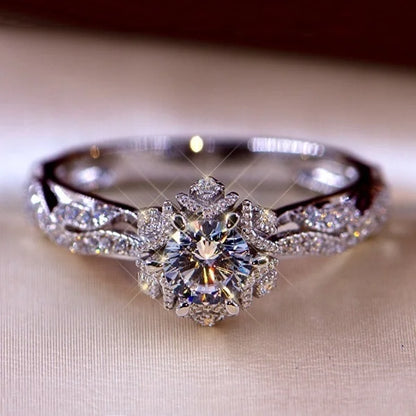 Exquisite Zircon Engagement Ring for Women | Silver Tone Bridal Wedding Jewelry