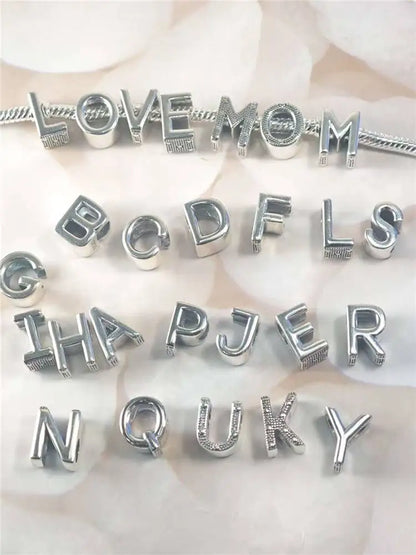925 Sterling Silver Alphabet Letter Charm Bead | A-Z English Letters Fit Pandora Bracelets for Women