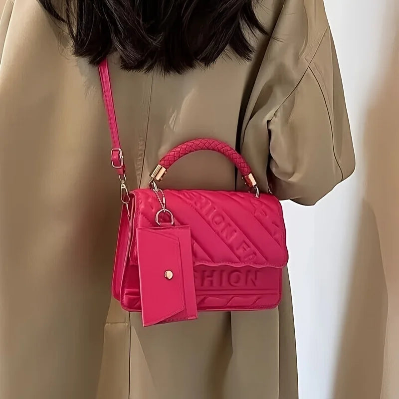 1pc Trendy Quilted Handbag with Adjustable Strap, Stylish Black Shoulder Purse for Women with Mini Coin Pouch, Crossbody Purse