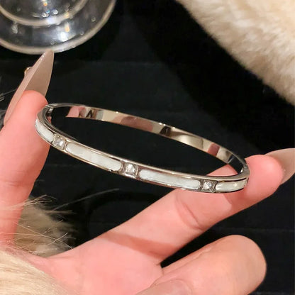 Titanium Steel Silver Bracelet - Classic Zircon Inlaid Bangle for Women