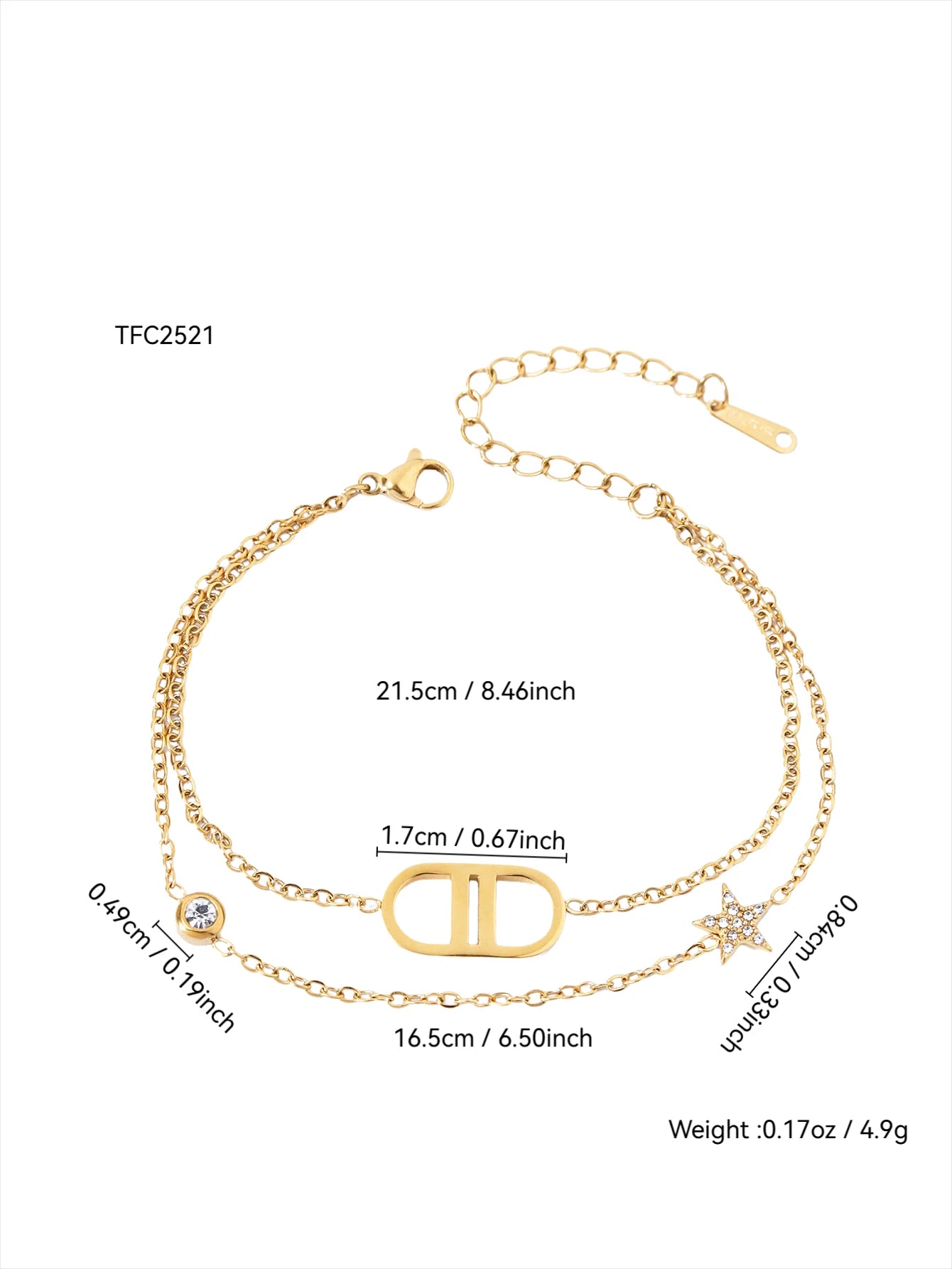 Popular Versatile Personality Temperament Stainless Steel 18K Gold-Plated Diamond Stars Letters CD Bracelet Female