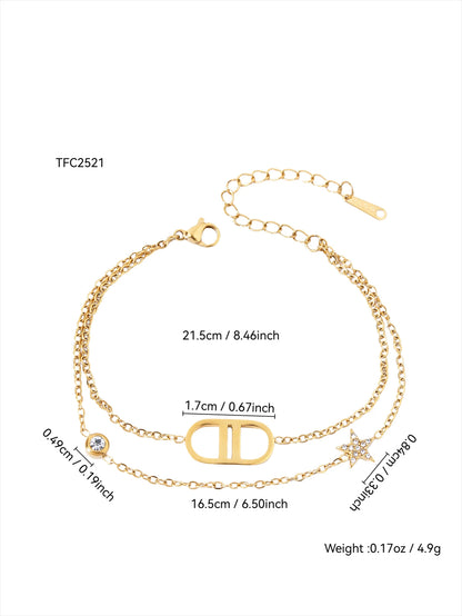Popular Versatile Personality Temperament Stainless Steel 18K Gold-Plated Diamond Stars Letters CD Bracelet Female