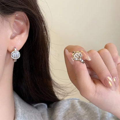 Trendy Sterling Silver Letter M Colour Crystal Hoop Earring for Women Korean Charm Hip-hop Jewelry Accessory Gift No Allergy