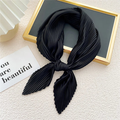 New Floral Print Pleated Silk Scarf Square Neck Scarves Crinkle Hair Bands Scarf Bandana Satin Hijab Head Wraps Neckerchief