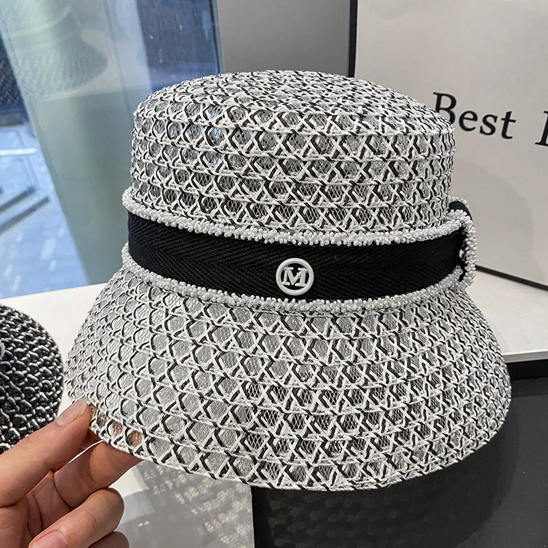 Korean  Breathable Hollow Fisherman Hat, Personalized Basin Hat, Fashionable Diamond Bucket Hat for Women's Summer Outings