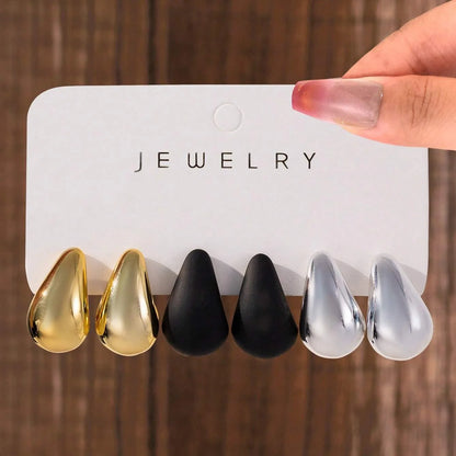 6pcs Fashionable French Vintage Earrings for Women - Classic Creative Water Drop-Shaped, High-End Versatile Stud & Earring Set