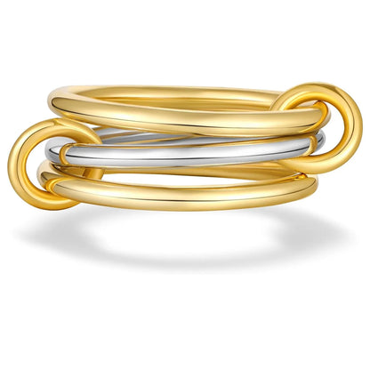 Trendy 4-Piece Stackable Ring Set - Two-Tone 18K Gold Plated Zircon Rings