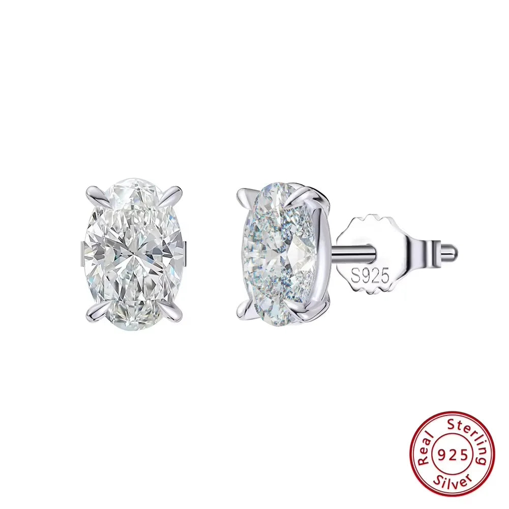 ORSA JEWELS 925 Sterling Silver Oval Zirconia Stud Earrings | 8A Premium Cubic Zirconia
