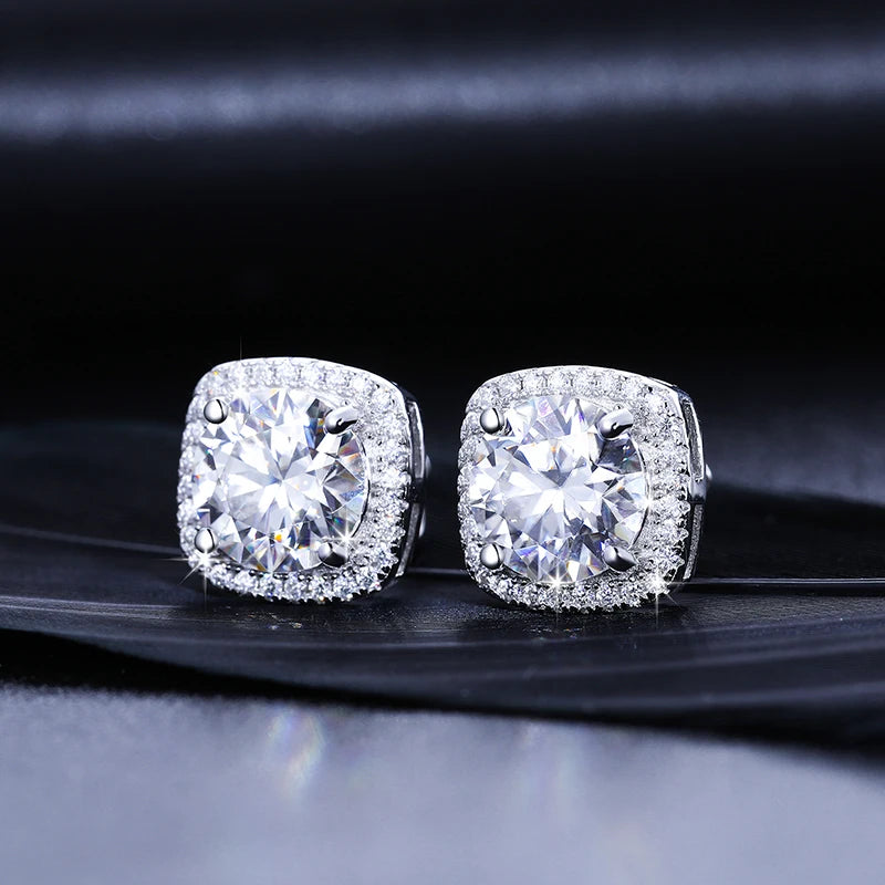 Round Cut Moissanite Stud Earrings — D Color VVS1 925 Silver & 18K Gold | GRA Certified