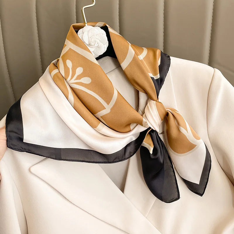 New Fashion Luxury Brand 70cm Silk Square Scarf Women Satin Shawl Wrap Hijab Echarpe Neck Tie Female Hair Bandana Headkerchief