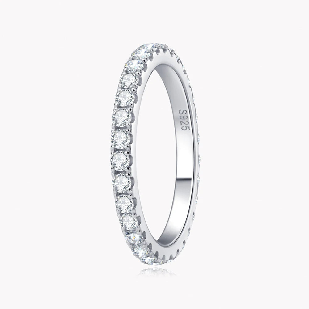 Moissanite Eternity Band - 925 Sterling Silver & 18K White Gold, D Color VVS1, GRA Certified