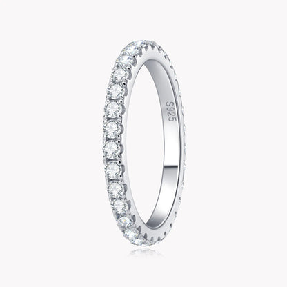 Moissanite Eternity Band - 925 Sterling Silver & 18K White Gold, D Color VVS1, GRA Certified