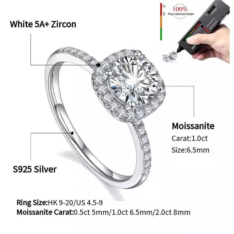 Real Moissanite Solitaire Ring - 925 Sterling Silver, D Color VVS1, GRA Certified