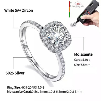 Real Moissanite Solitaire Ring - 925 Sterling Silver, D Color VVS1, GRA Certified