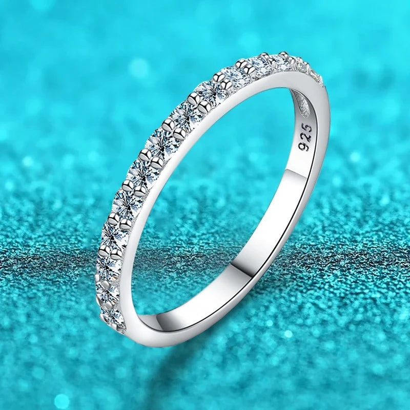 Moissanite Crown Wedding Band - 925 Sterling Silver, GRA Certified, Geometric Design