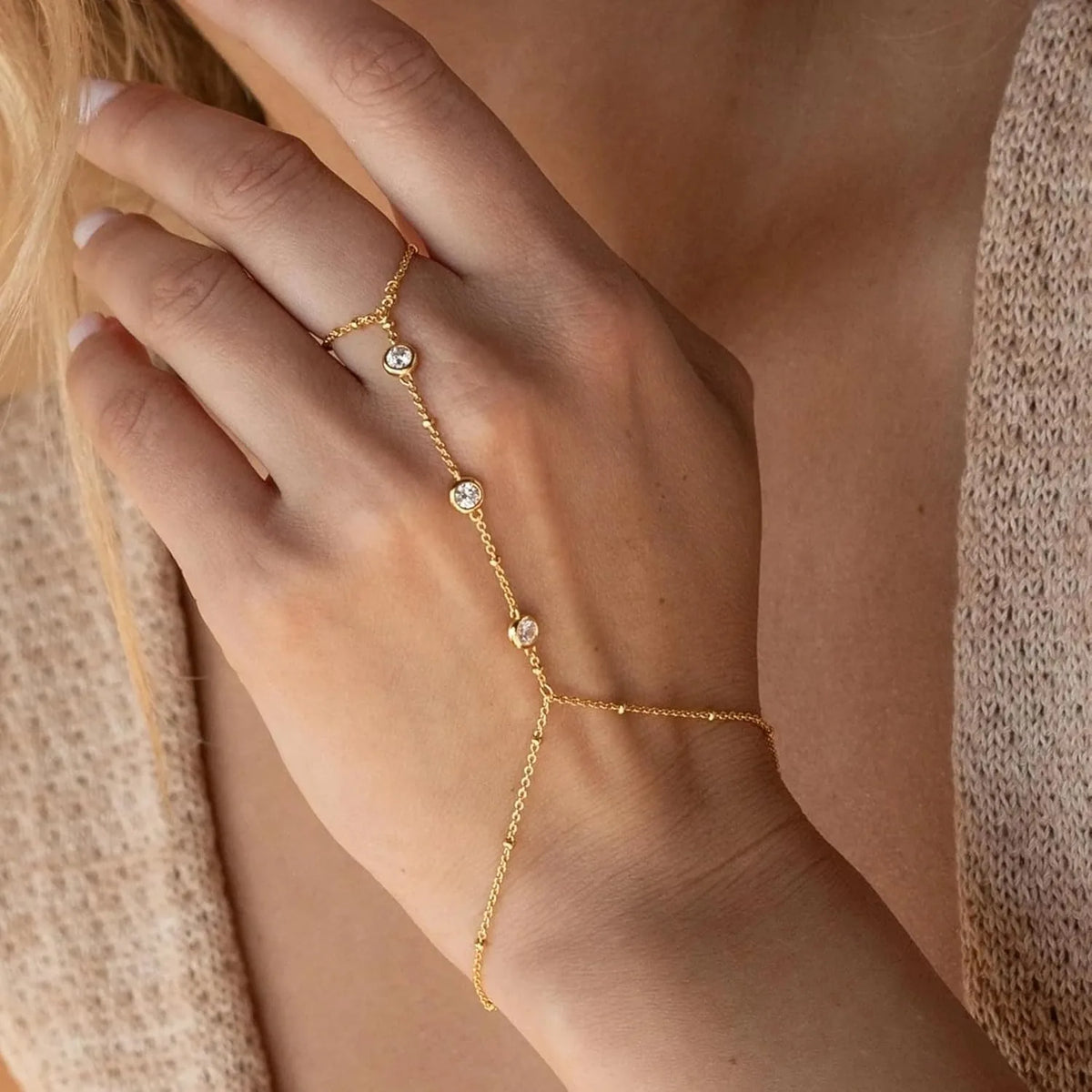 Gold & Silver Hand Chain Bracelet for Women — Charm Link Bracelet Gift