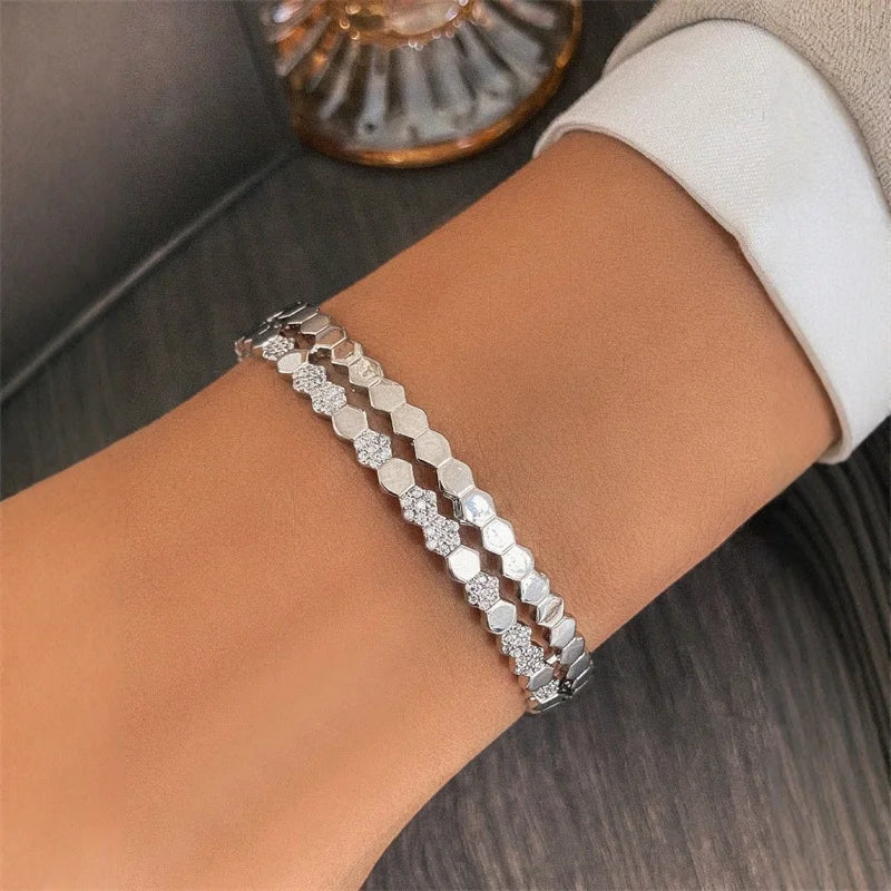 Titanium Steel 18kGold Plated Bangles for Women Girls Trend Waterproof Jewelry Luxury Sparkling Zircon Cuff Bracelet Bangle
