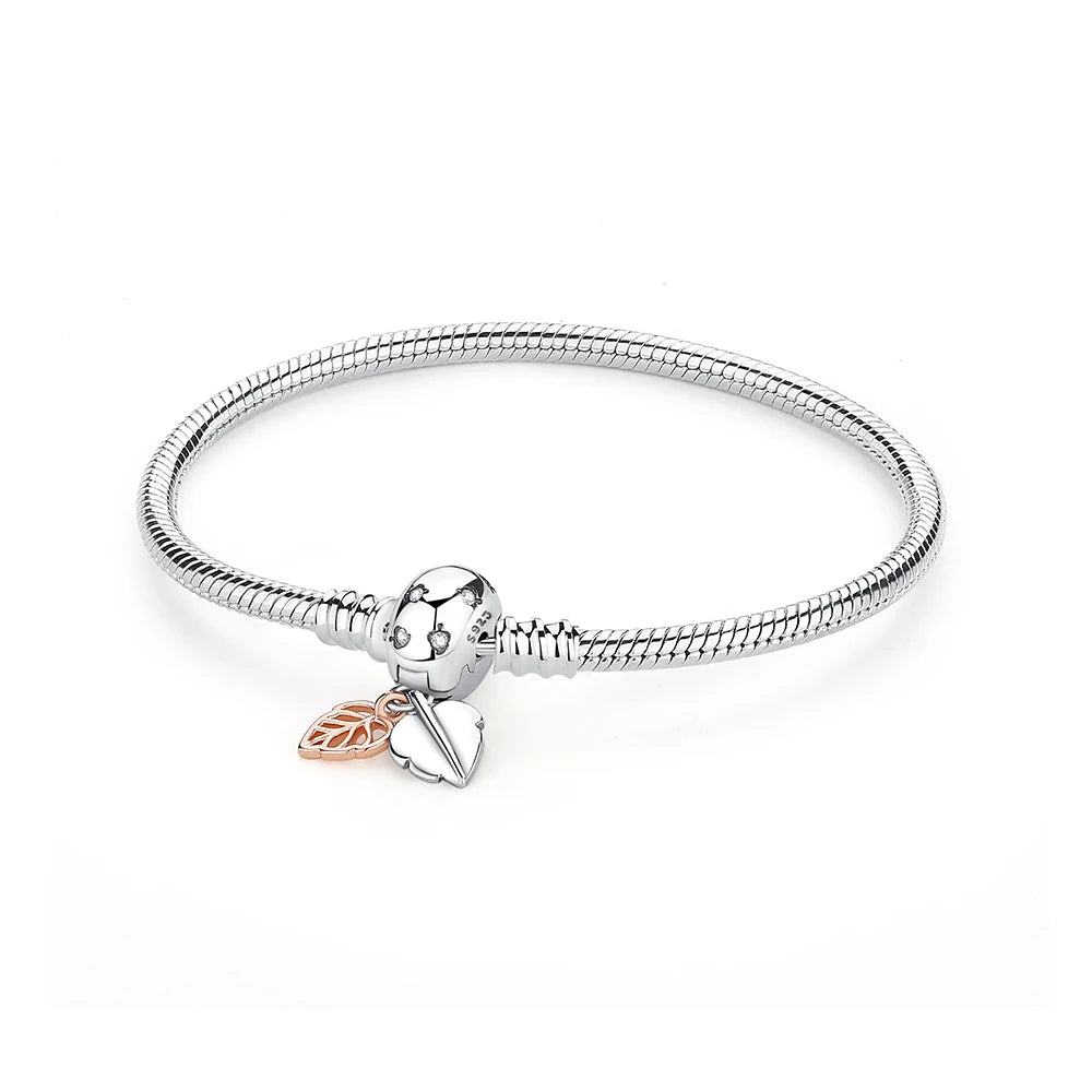 Original Sterling Silver Bracelet Love Heart Clasp Charms Beads Snake Chain Bracelets Bangles Luxury Jewelry For Women Gift