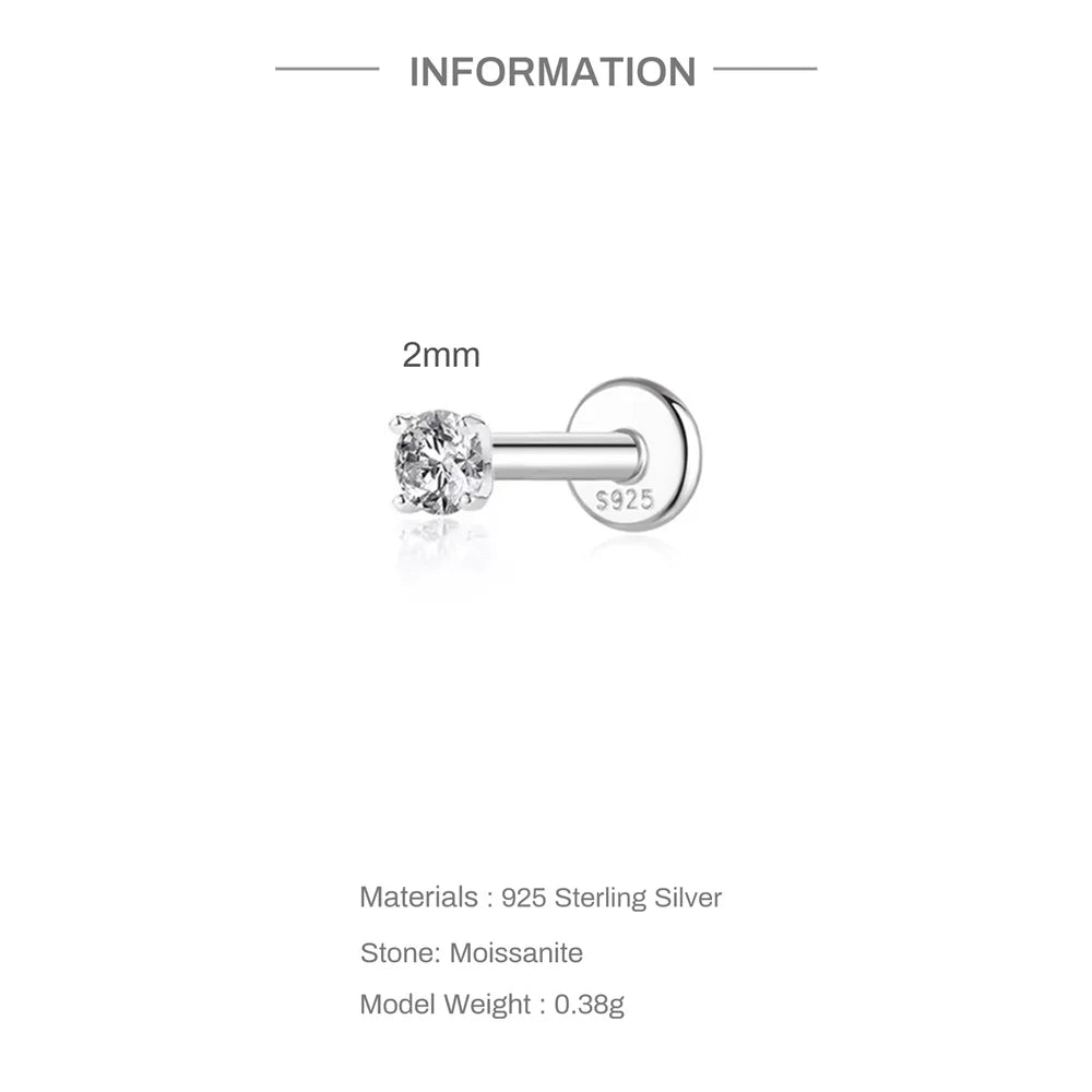 Moissanite Stud Earrings - 925 Sterling Silver, 0.03-1.2ct, D Color, GDTC Certified