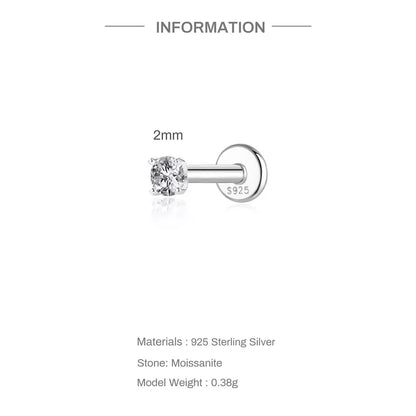 Moissanite Stud Earrings - 925 Sterling Silver, 0.03-1.2ct, D Color, GDTC Certified