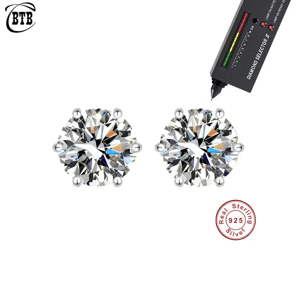Real Moissanite Six-Prong Stud Earrings — D Color VVS1 925 Sterling Silver | GRA Certified