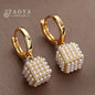 Premium Pearl Stereoscopic Square Drop Earrings — Gold Tone Luxury Fashion Jewelry