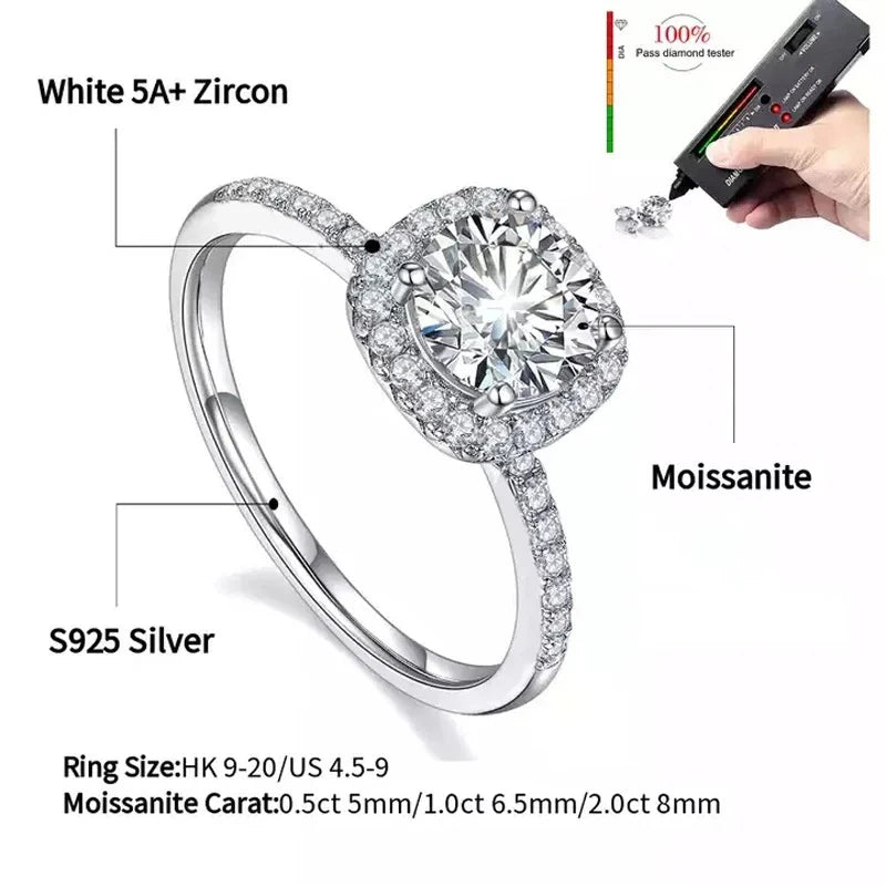 Real Moissanite Solitaire Ring - 925 Sterling Silver, D Color VVS1, GRA Certified