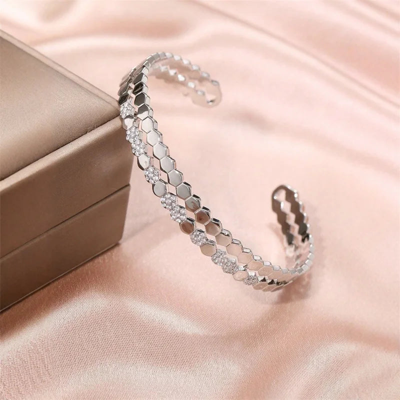 Titanium Steel 18kGold Plated Bangles for Women Girls Trend Waterproof Jewelry Luxury Sparkling Zircon Cuff Bracelet Bangle