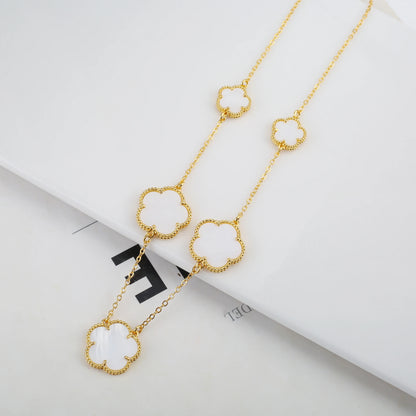 Plant Five Leaf Flower Double sided Plum Blossom Jewelry Set Necklace Earrings New Design Natural Stone Women High Quality Clove