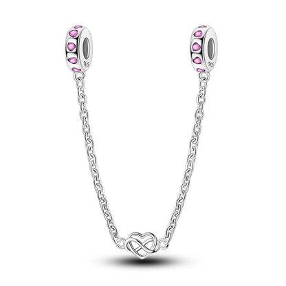 925 Sterling Silver Heart, Infinity & Triple Jewel Safety Chain Charm | Fits Pandora & Most Bracelets