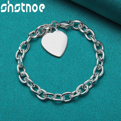 925 Sterling Silver Simple Heart Chain Necklace Bracelets Classic Fashion High Quality Jewelry Sets For Woman Party Wife Gifts