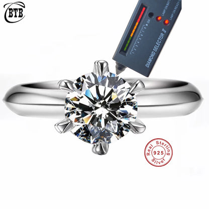 Real Moissanite Solitaire Ring — D Color VVS1 925 Silver | 1–3ct Engagement