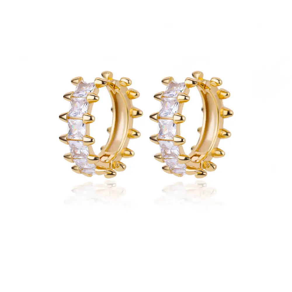 Shiny Zircon Circle Square Hoop Earrings for Women Gold Color Stainless Steel Earrings Luxury Christmas Jewelry Wedding aretes