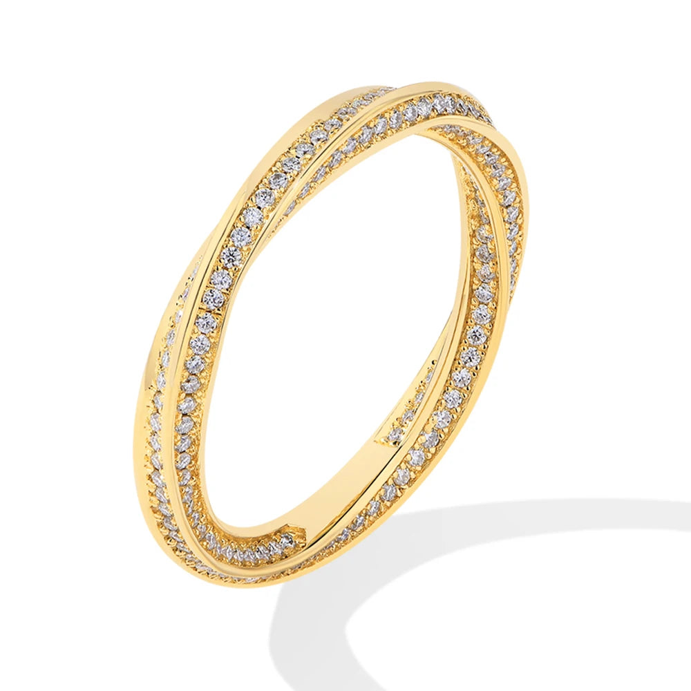 Moissanite Stackable Wedding Band - 925 Sterling Silver & 18K Gold Plated, D Color VVS1