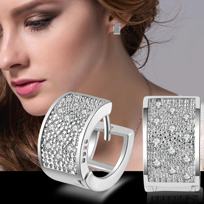 Fashion 925 Sterling Silver Women Stud Earrings Luxury 3 Row Rhinestone Silver Jewelry For Women Men Girl Gift Wholesale