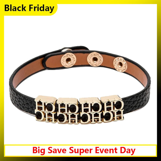 CH Women's Fashion Bracelet Metal Letter Decoration Ladies Vintage Simple Classic Hundred Stainless Steel Swirl Bracelet