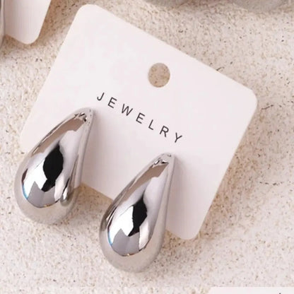 Gold Color Water Drop Earring Stud Simple Design Ins Women Post Earrings 3 Size Available Silver Color Big Surface Girls Jewelry