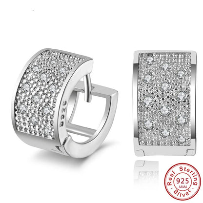 Fashion 925 Sterling Silver Women Stud Earrings Luxury 3 Row Rhinestone Silver Jewelry For Women Men Girl Gift Wholesale