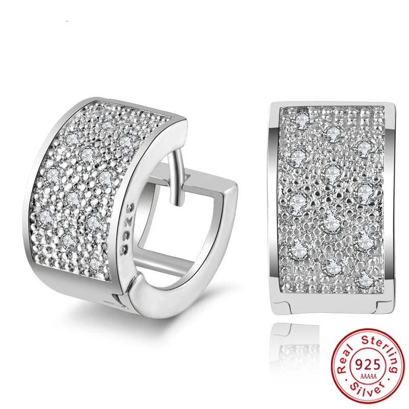 Fashion 925 Sterling Silver Women Stud Earrings Luxury 3 Row Rhinestone Silver Jewelry For Women Men Girl Gift Wholesale