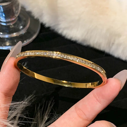Titanium Steel Gold Bracelet - Classic Zircon Inlaid Bangle for Women
