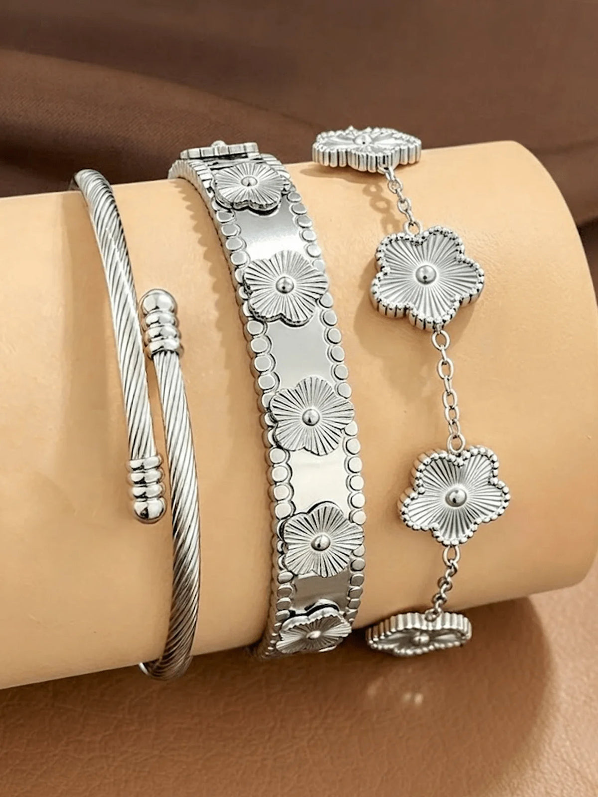 Five-Leaf Clover Bracelet Set — 18K Gold Plated Stainless Steel | Women